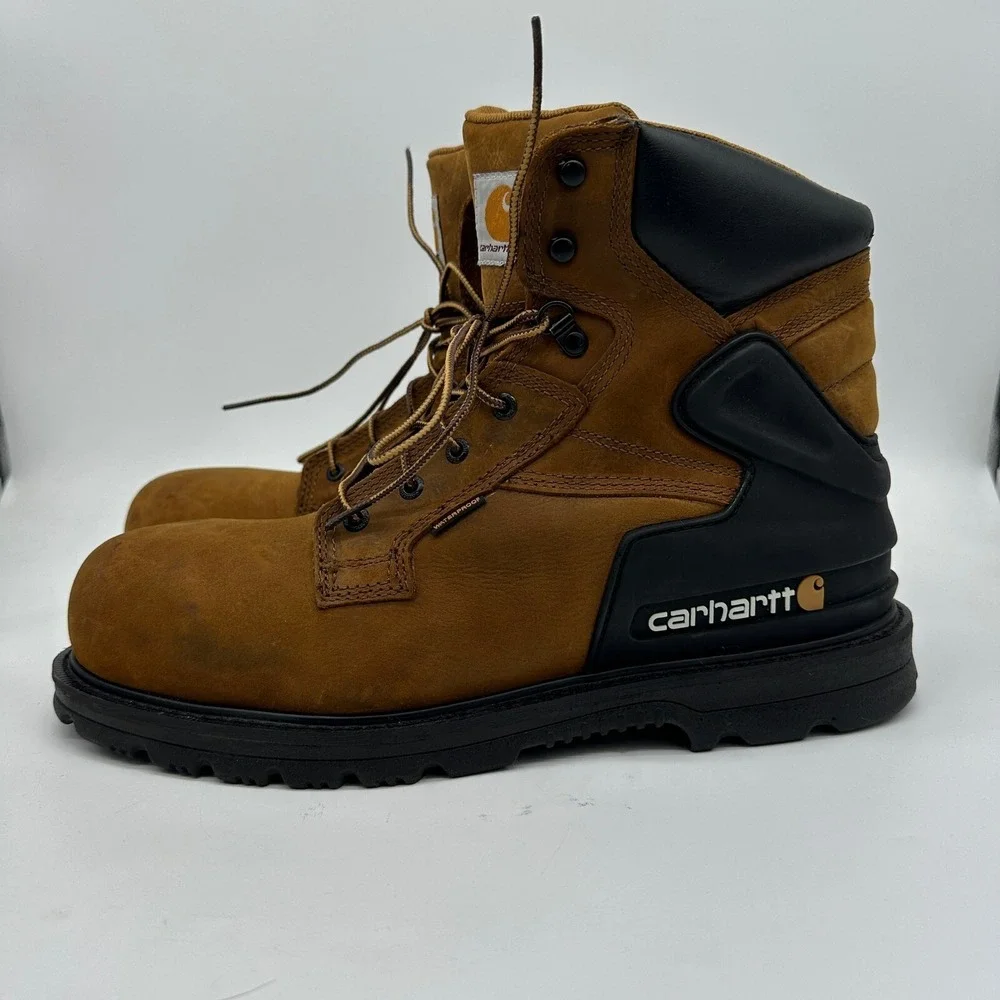 Carhartt Mens Work Boots 13 Brown Black Steel Toe Waterproof Leather CMW6220